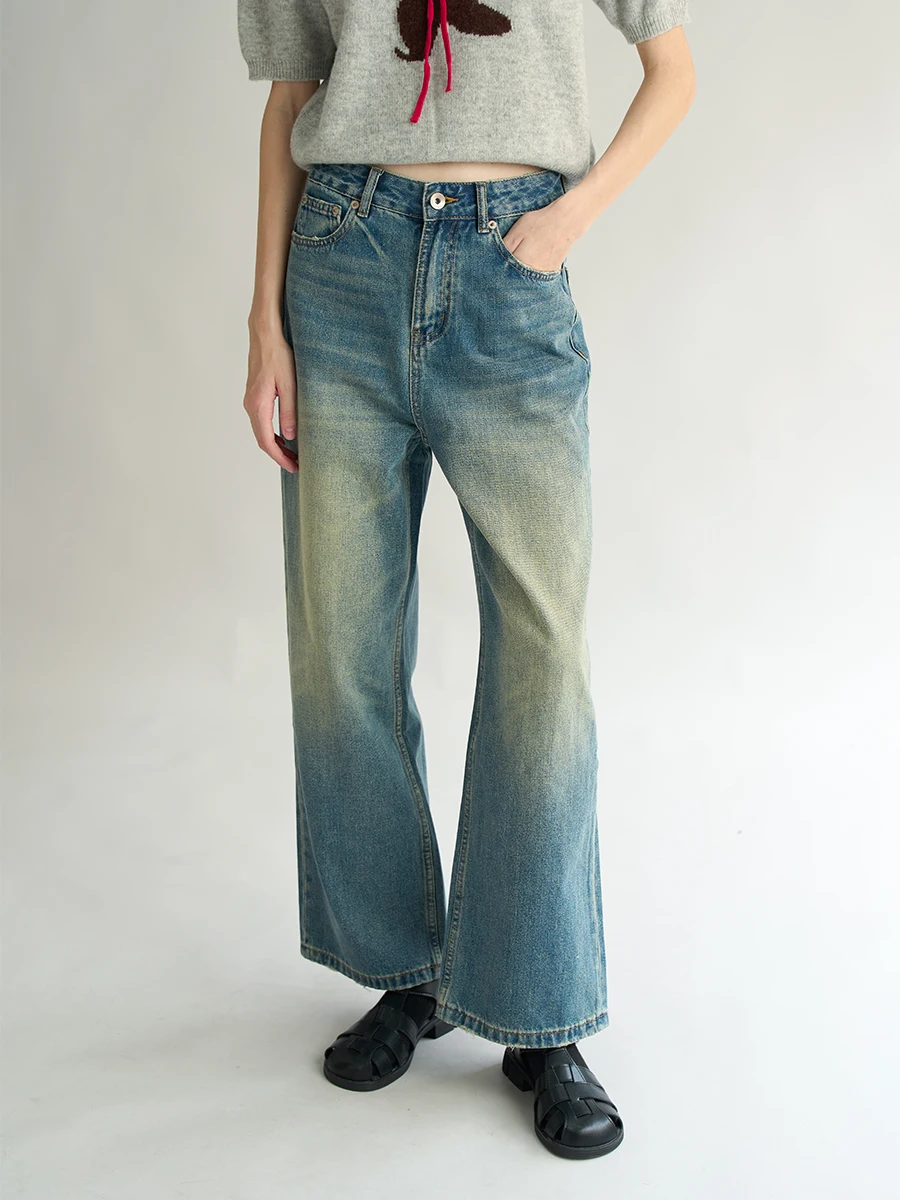 

Широкие джинсы с высокой талией в стиле ретро, женские свободные джинсовые брюки с талией, осень-зима, новые хлопковые эластичные эластичные брюки