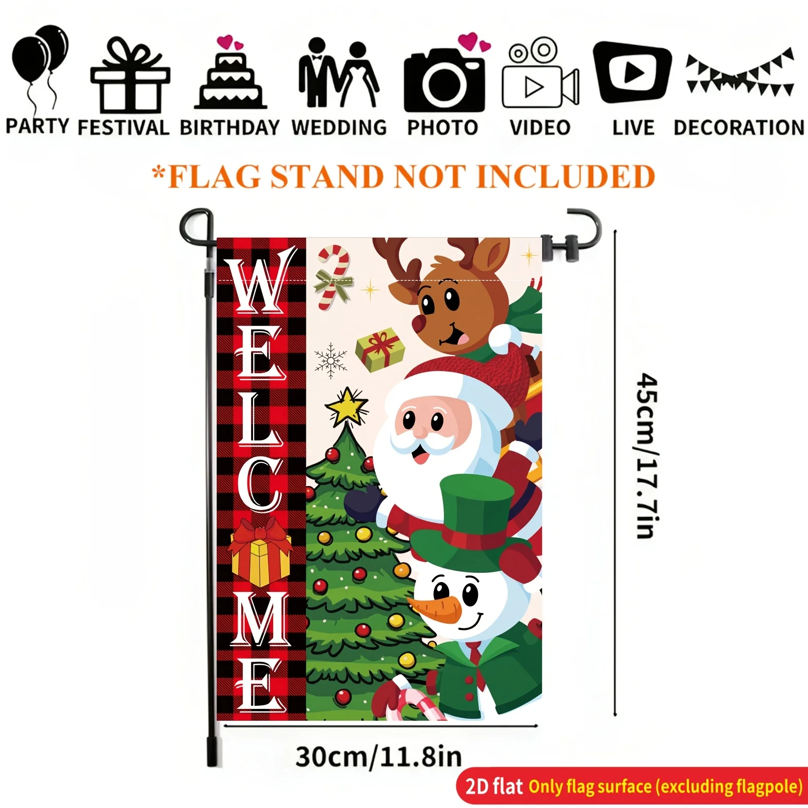 2D Flat - 2D Flat Garden Flag, Checked Edge Christmas Welcome Garden Flag, Outdoor Lawn Garden Festive Decoration Flag, Durable Polyester Material, 11.8X17.7 Inches, Single Side Printed Flag, No Flagpole