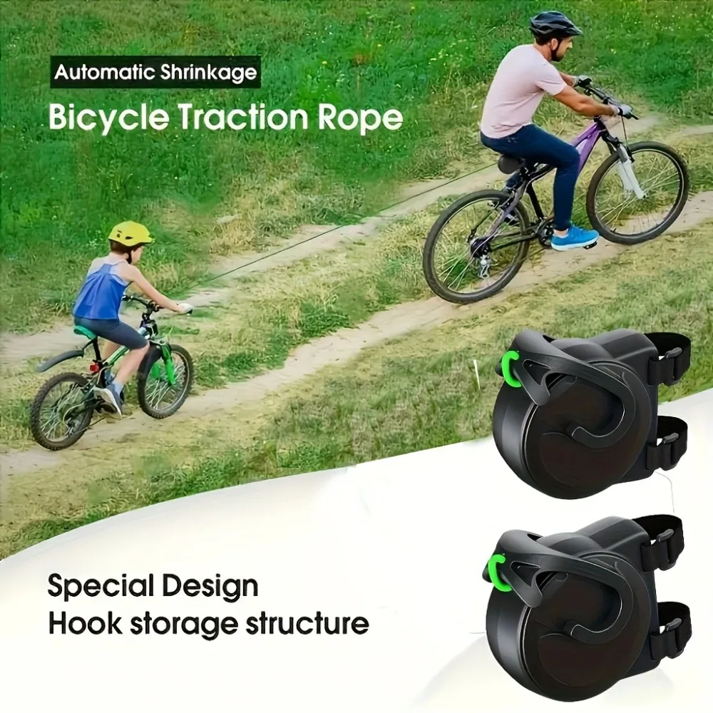 Retractable Bicycle Tow Rope with Auto-Rewind for MTB Riding | Retractable Bike Tow Leash with Auto-rewind,  Fits Most Bicycles.