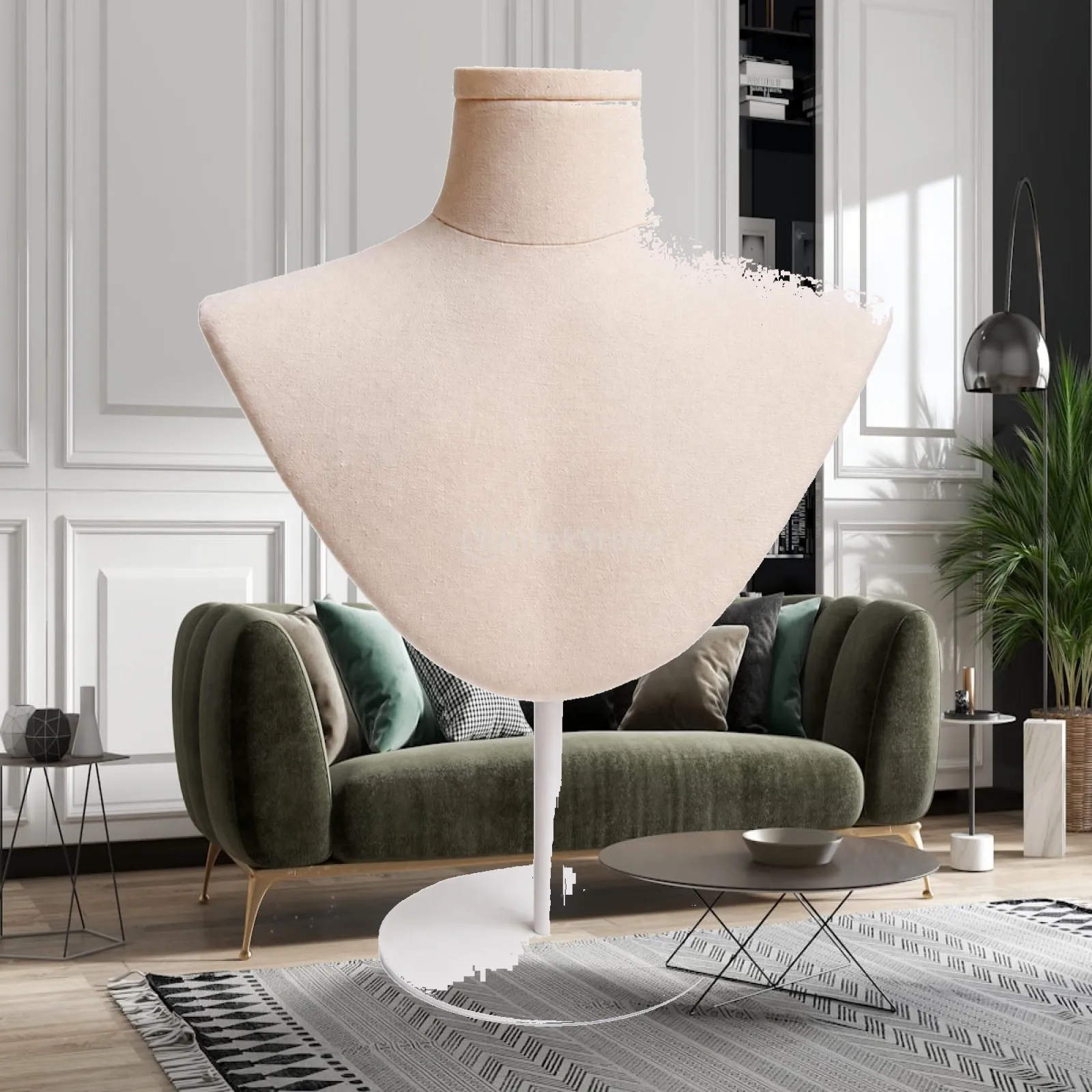 Pin Friendly Fabric Torso Stand for Scarf Necklace Showcase with Stable White Base