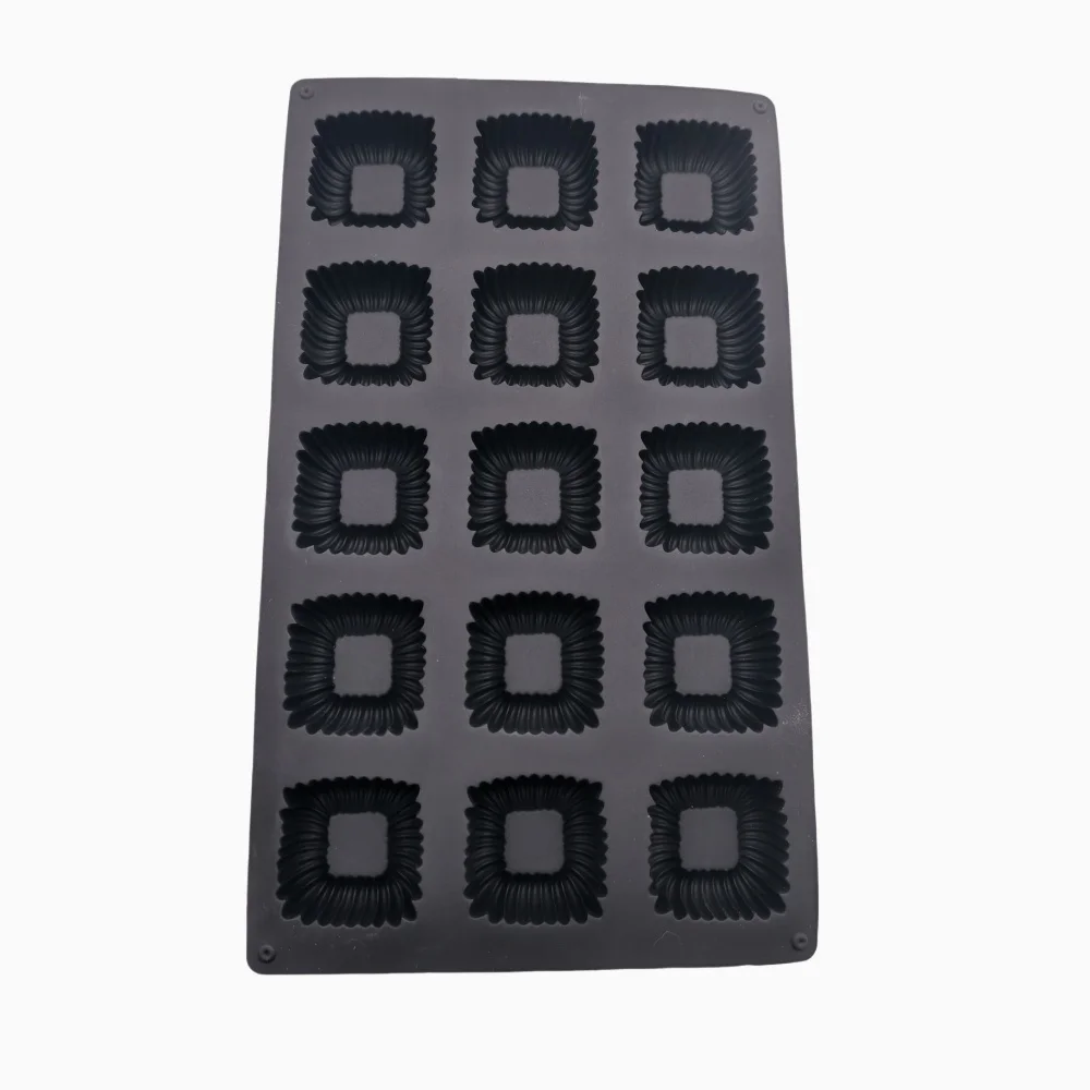 Ruffled Square Concave Silicone Mousse Cake Mold 15 Hole Hollow Wreath Chocolate Mould Candy Biscuit Dessert Pudding Baking Tool
