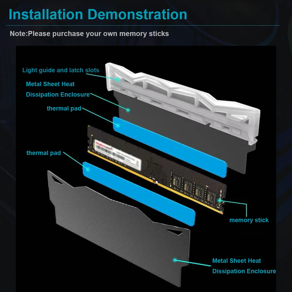 TUMMASTER  PC Memory Heatsink RAM Cooling Vest 5V 3-PIN ARGB for Desktop Computer Memory DDR3 DDR4 DDR5 DDR2
