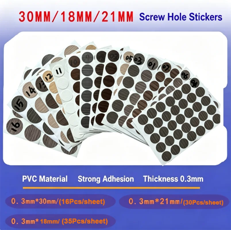 PVC Self Adhesive Furniture Screw Cover Caps Stickers Wood Craft Desk Cabinet Ornament Wood Grain Invisible Round Stickers