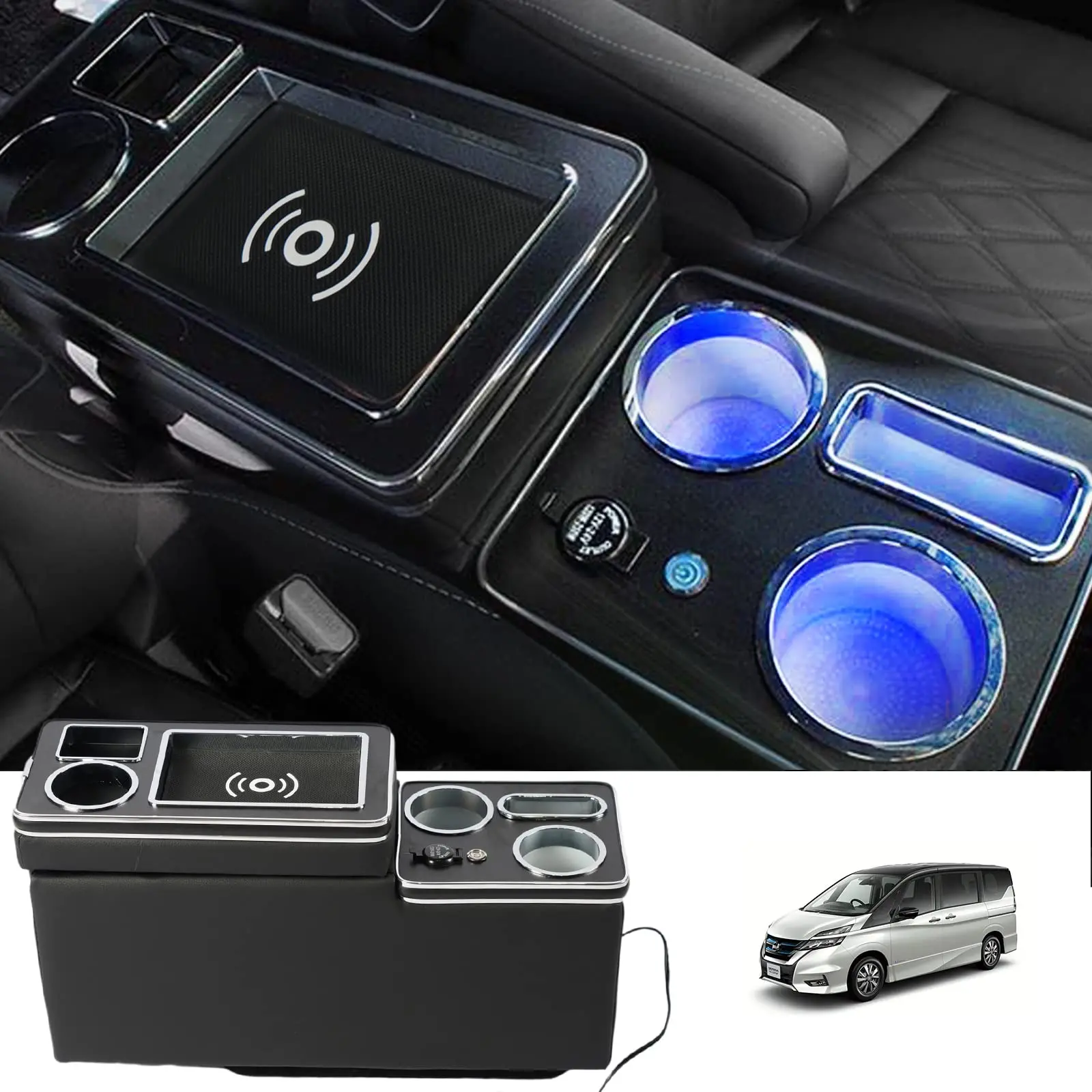 

For Nissan Serena C27 e-Power Console Box Wireless Charging Front Armrest Console Box for C27