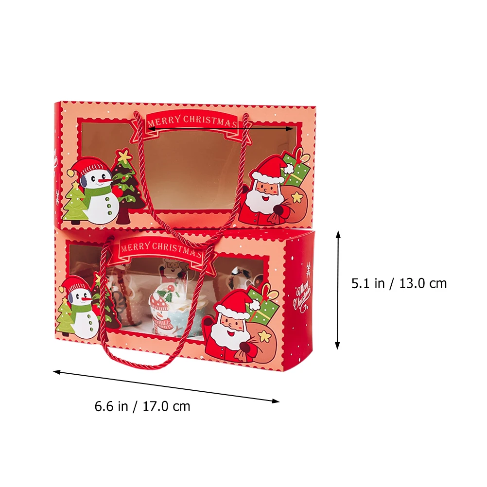 

2pcs Christmas Cake Cupcake Boxes Transparent Santa Snowman Design Bakery Packaging Holder Mini Treats Container