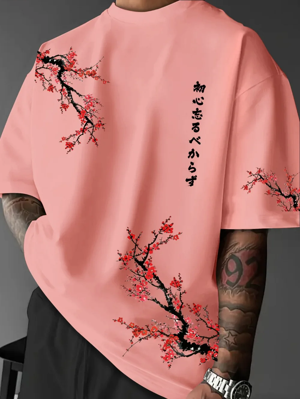 Harajuku Schönes Kirschblütenmuster 3D-Druck Atmungsaktives, schnell trocknendes Herren-T-Shirt für den Straßen- und Outdoor-Bereich, lässige Eltern-Kind-Kleidung