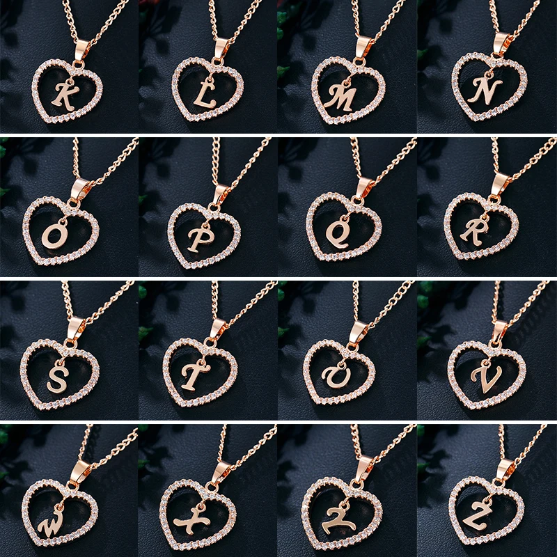 Zircon Love Women's Neck Chain 26 Letter Zircon Love Necklace For Women Jewelry Stainless Steel Couple Pendants Choker