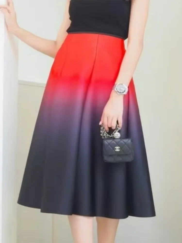 Lemongor, faldas por debajo de la rodilla plisadas con gradiente a la moda para mujer, nueva falda elegante de oficina para fiesta y noche, falda acampanada, ropa para mujer 2025