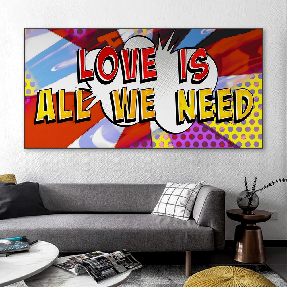 لوحة فنية للجدران على الجدران في الشوارع ، ملصق ملون نيون تجريدي ، مطبوعات ، صور ، الحب هو كل ما نحتاج إليه ، ديكور المنزل الحديث