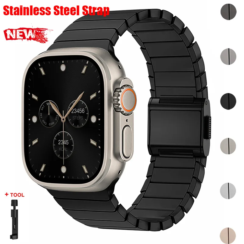

Stainless Steel Strap for Apple Watch Ultra 3 2 1 49mm 45mm 44mm 42mm 46mm Magnetic Buckle for Series11 10 9 8 7 6 SE Bracelet