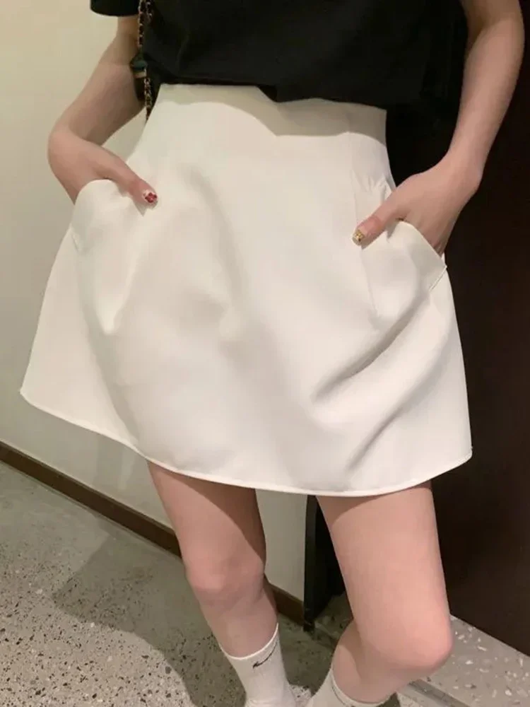 

New Women's Retro Solid Color High Waisted Fluffy Flower Bud Skirt Fashion Korean Workwear Y2K Pocket Casual Women A-line Skirt