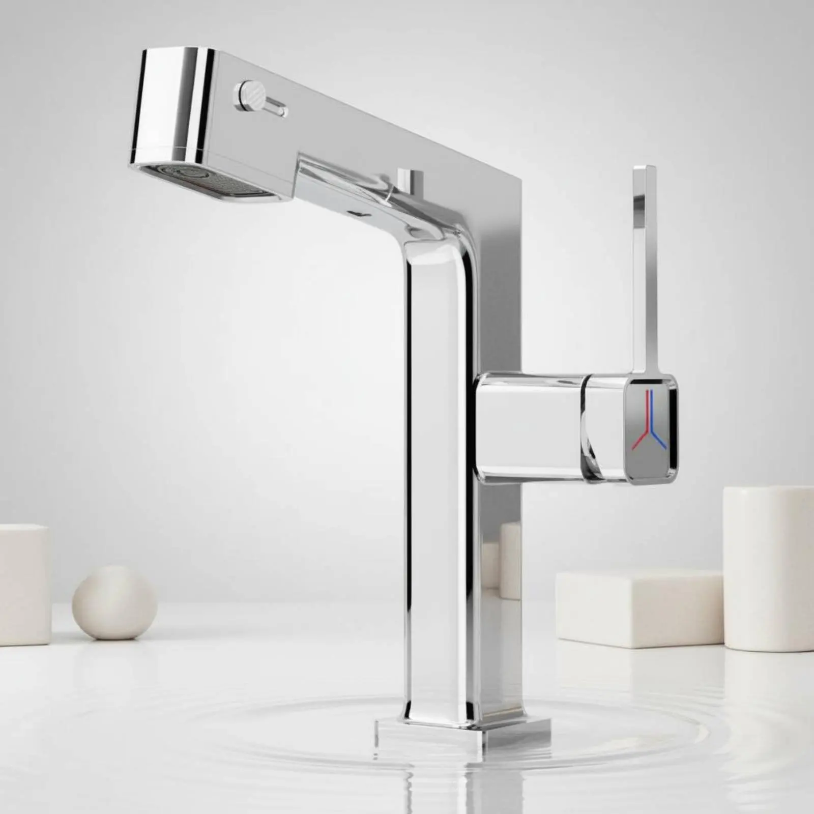 

Pull-Extendable Bathroom Faucet 3 Spray Modes Pull Extendable Bathroom Faucet Retractable Basin Water Blending Tap Upward