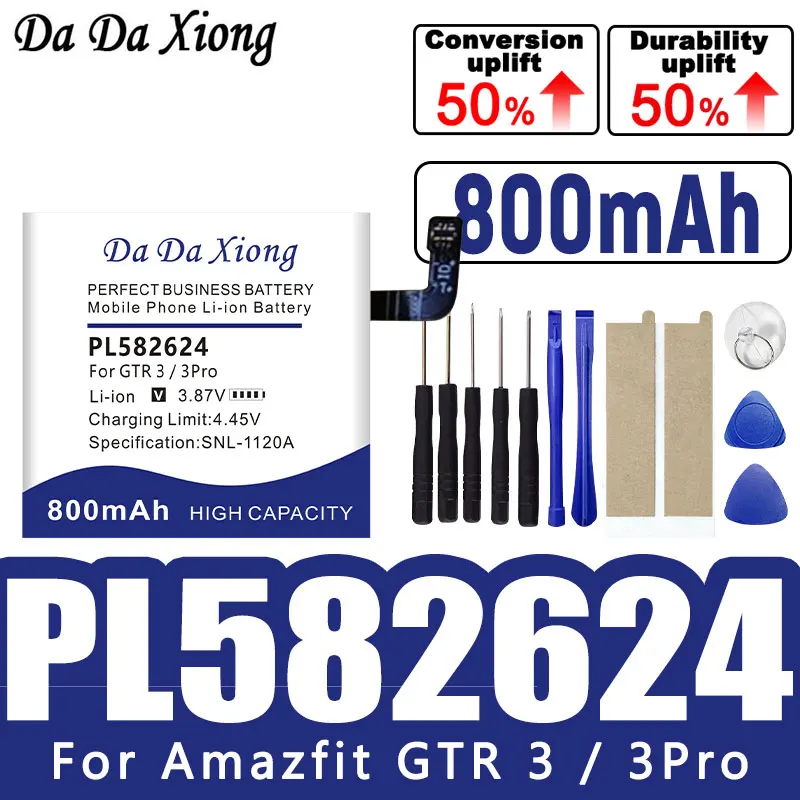 

DaDaXiong 800 мАч PL582624 Сменный аккумулятор для Amazfit GTR 3 GTR 3 Pro 3Pro + бесплатные инструменты