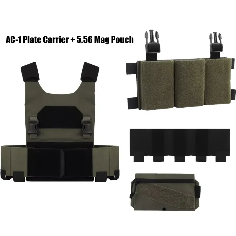 AC-1 Lightweight Plate Carrier Tactical Combat MOLLE Vest With 5.56 Triple Mag Pouch Dual-purpose Extended Magazine Vest