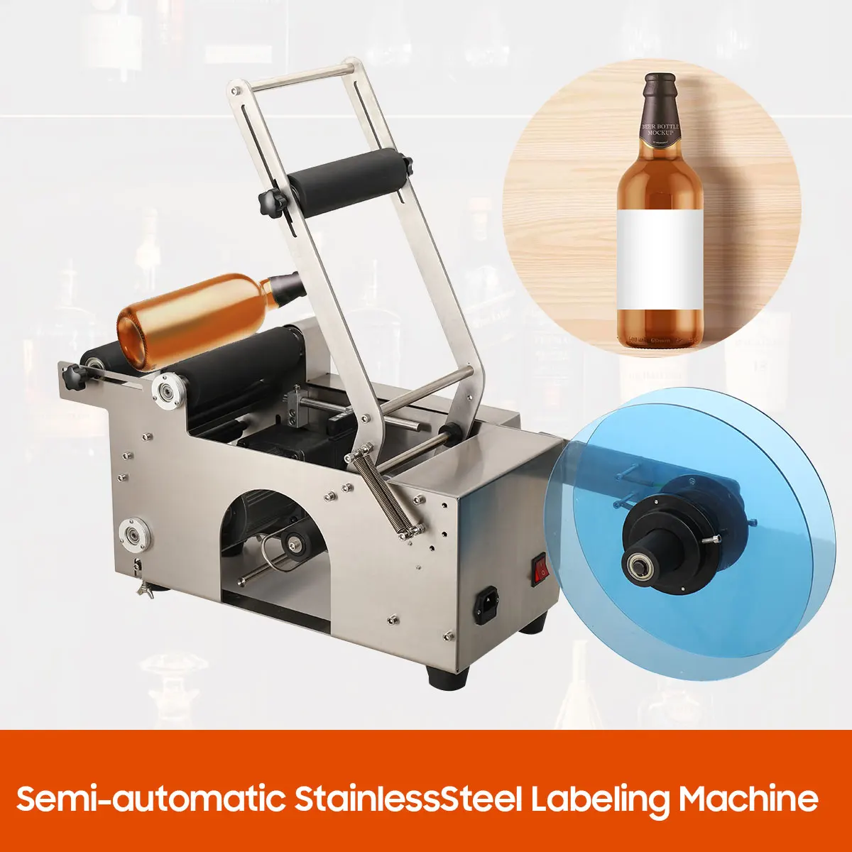 

120W 110V MT-50 Semi-Automatic Round Bottle Labeling Machine Adjustable Labeling Label Applicator Stainless Steel Bottle Labeler