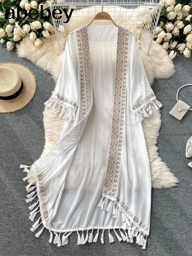 Retro Embroidery Sun Protection Shirt Women Summer Casual Loose Streetwear Chiffon Long Sun Protection Cardigan 2022