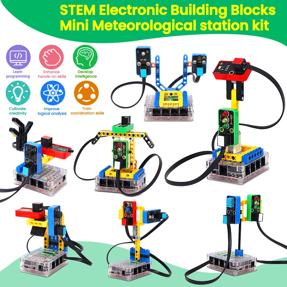 Kidsbits STEM Electronic Building Blocks Mini Meteorological Station Kit Adapted Legos With Boards KidsUNO KidsIOT And Kidspico