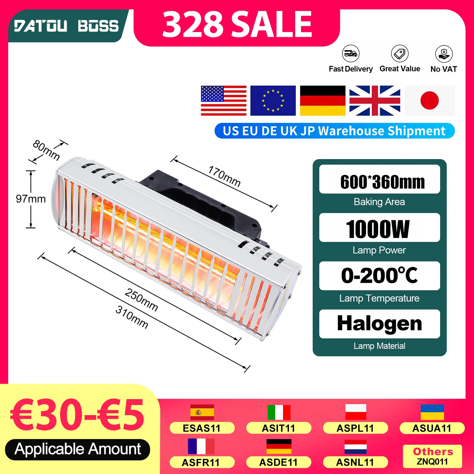 

DATOUBOSS Portable 1000W Infrared Curing Lamp Drying Lamp AutoBody Paint Baking Lamp Lamp for Drying Heating Car Body Paint