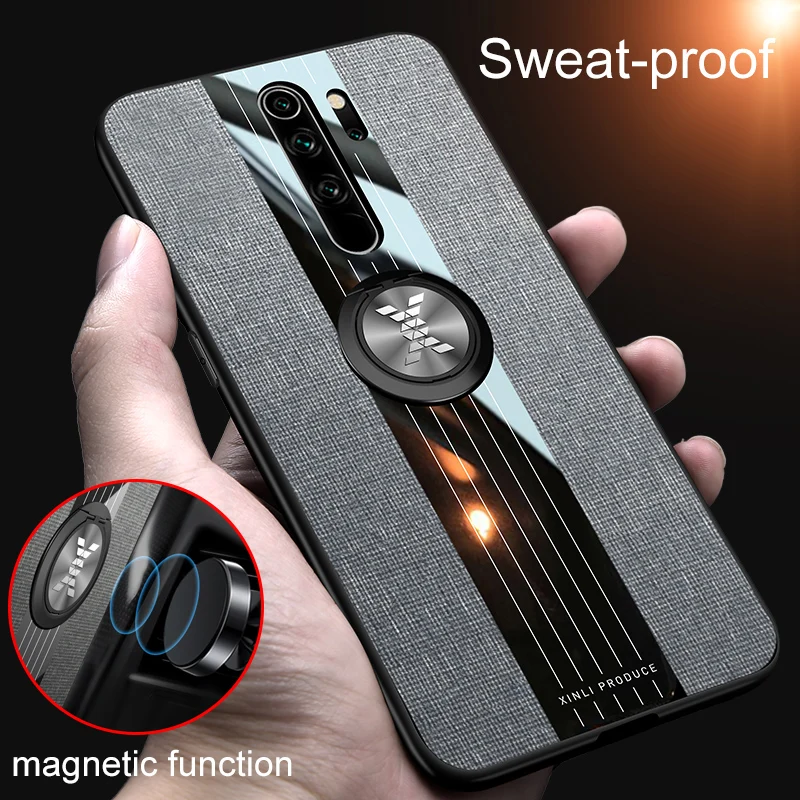 Redmi Note 8 Pro Case for Xiaomi Redmi Note 8 Pro Cover Magnetic Ring Holder Soft Frame Fabric Cloth Case for Redmi Note 8 Pro