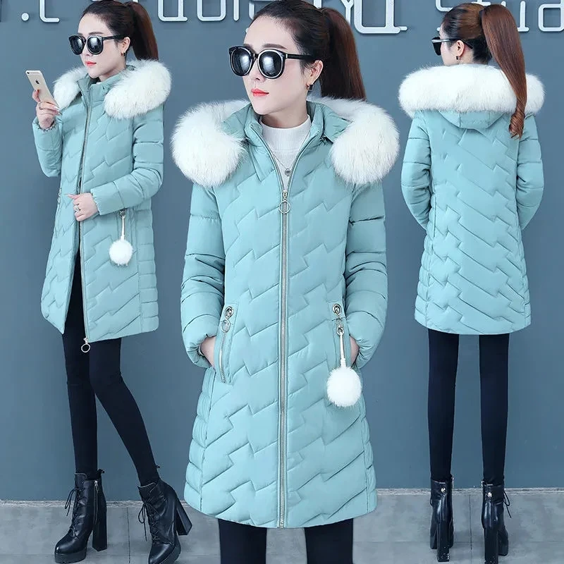 Down Cotton Coat Womens 2022 Winter New Thick Hooded Fur Collar Warm Women Padded Jacket Long Casual Fashion All-match Parkas