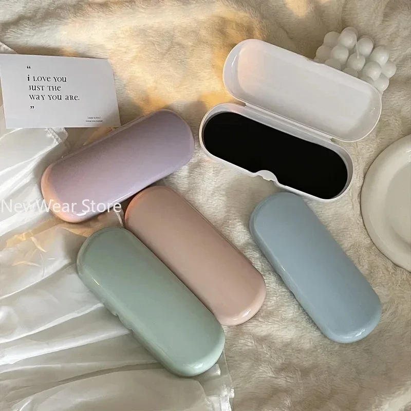 Bright Glossy Eyewear Cases Cute Cream Color System Glasses Case Women Portable Travel Sunglasses Myopia Glasses Storage Box