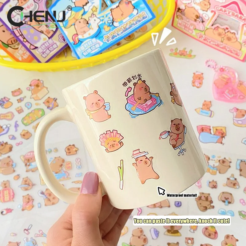 3Sheets Transparent Kawaii Anime Capybara Sticker Cartoon Waterproof Capybara DIY Handbook Decoration Children Stickers Gifts image 2