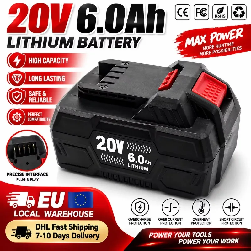 Confezione da 1/2/3/4 batterie di ricambio da 20 V e 6 Ah per elettroutensili Parkside X 20 V Team, Parkside PAP 20 B3/A3, PAPS 208 A1.