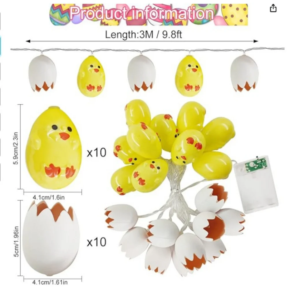 1Easter Chicken Lamp String Children's Bedroom Fairy Tale Birthday Party Baby Shower DIY Home Decor 1.5/2/3M