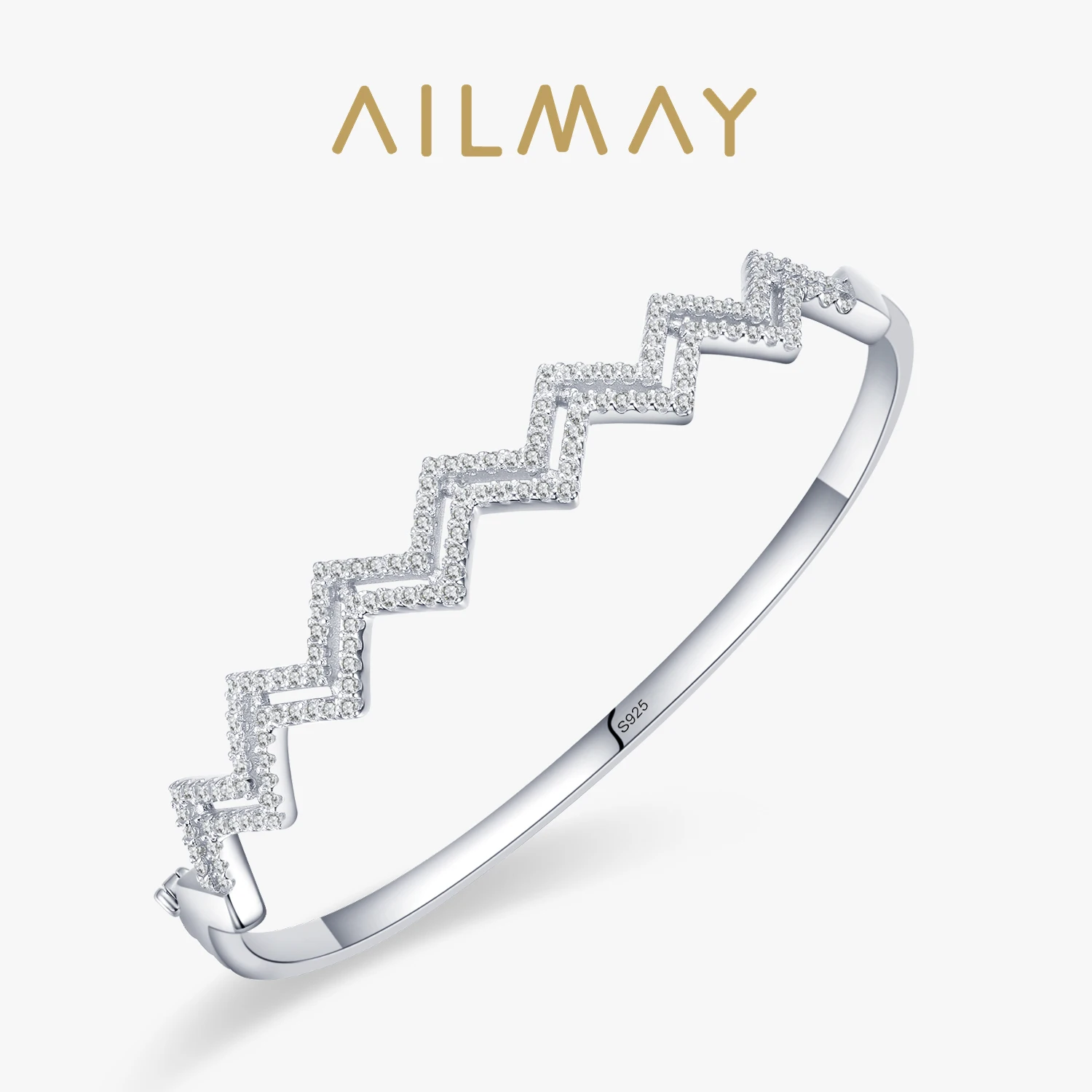 Ailmay Fashion 925 bransoletki ze srebra wysokiej próby przezroczysta cyrkonia nieregularna linia SZ bransoletki dla kobiet dziewczynki akcesoria imprezowe biżuteria
