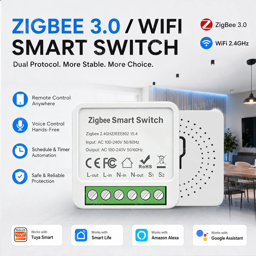 

Zigbee 3.0 Wireless Magnetic Door Window Detector Smart Home Security Alarm Sensor With APP Alert Notification Voice Control