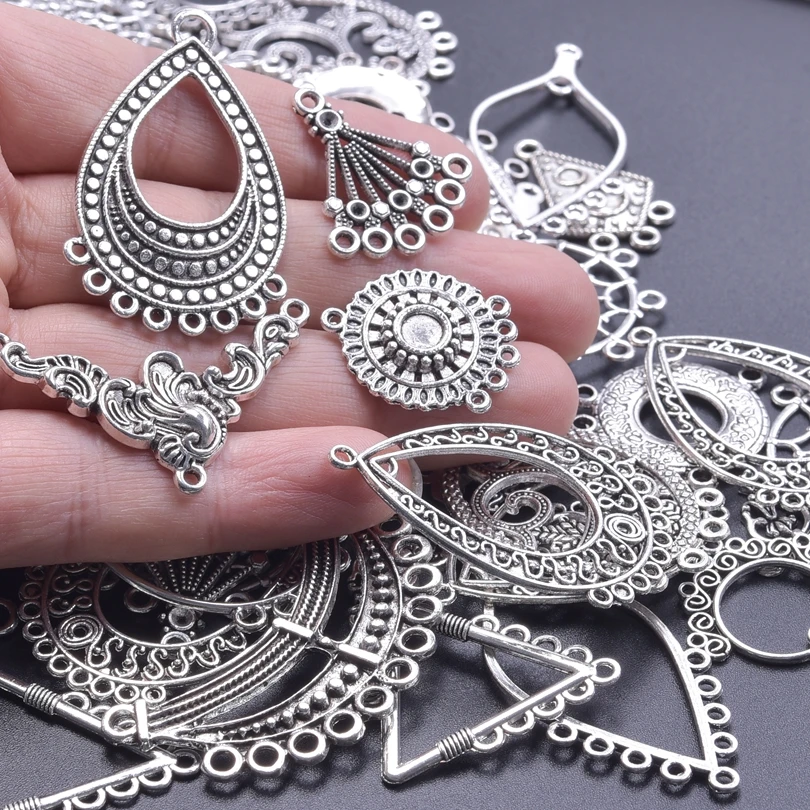 10/20/30/50Pcs Vintage Hollow Ethnic Flowers Hanging Earrings Charms Dreamcatcher Connector Pendant For Jewelry Making Wholesale