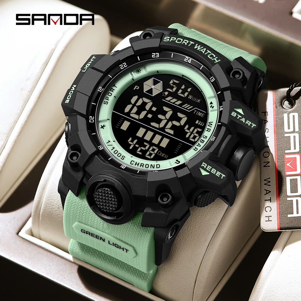 SANDA 6229 Reloj electrónico deportivo a la moda para hombre, reloj electrónico multifuncional resistente al agua con luz nocturna para hombre 2024