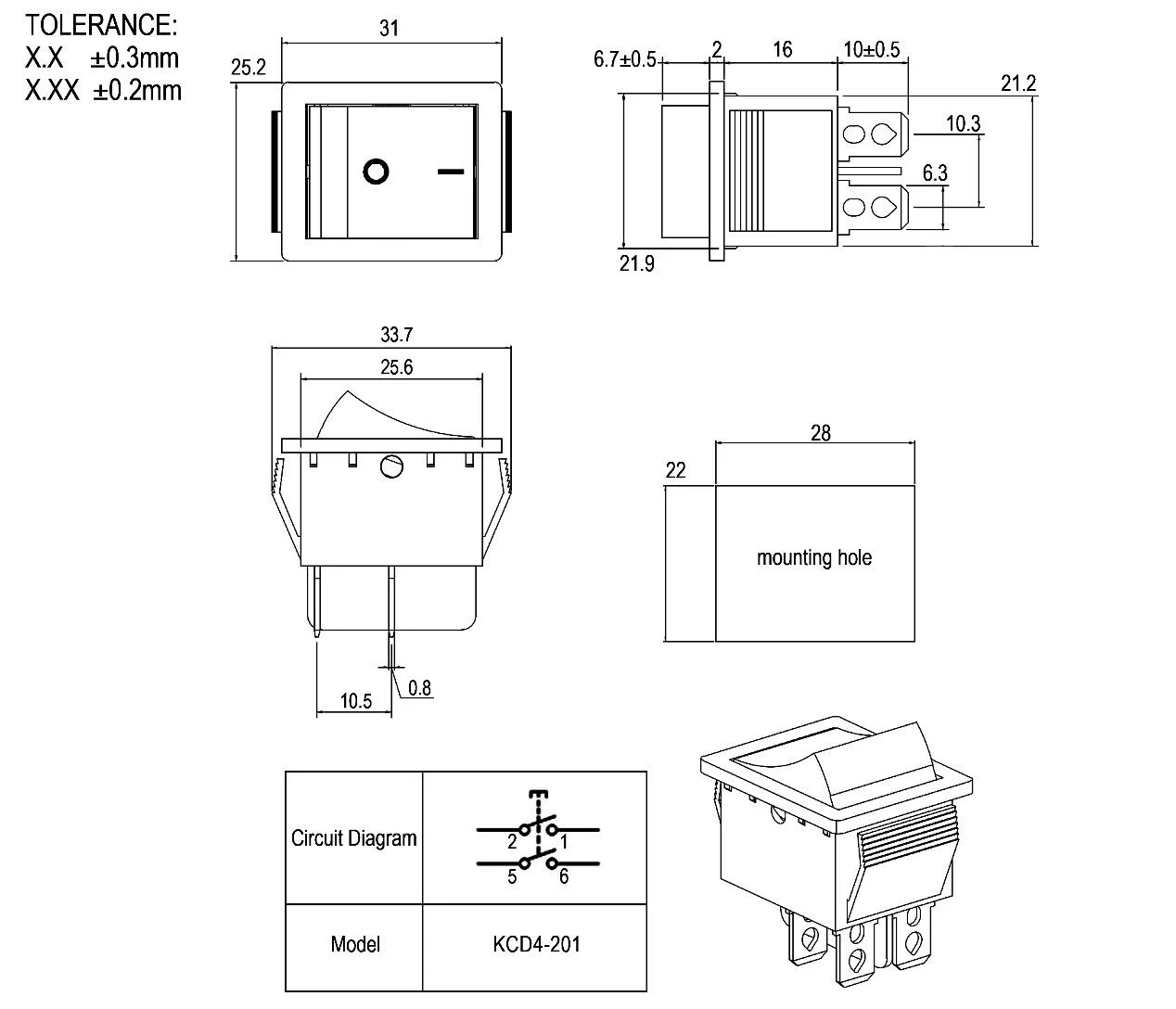 KCD4 Rocker Switch ON-OFF 2 Position 4 Pins /6 Pins Electrical equipment With Light Power Switch
