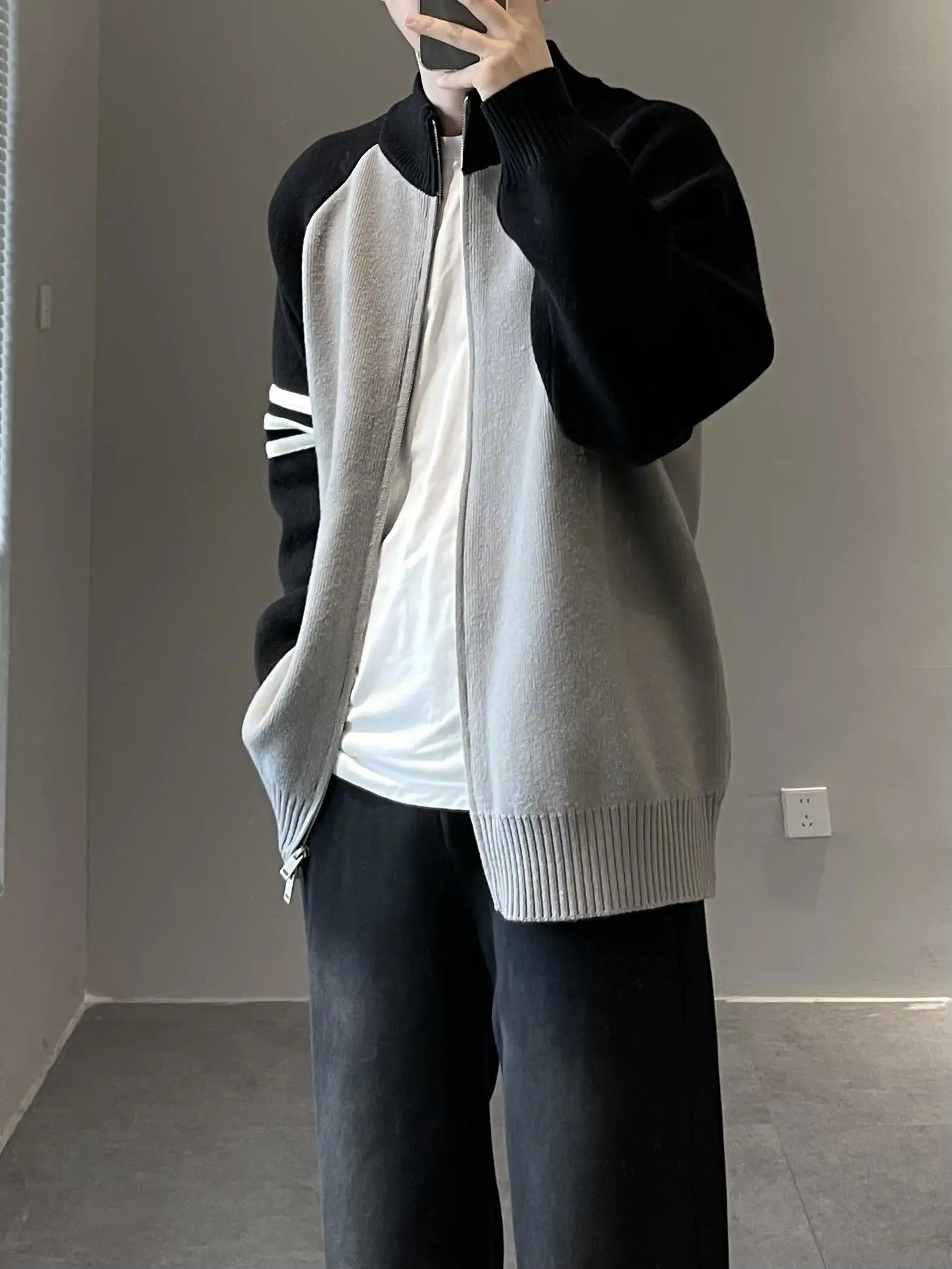 

Tee-Bar Long-Sve Knitted Sweater Coat Men's Loose Fit Casual Sle Spring Autumn Winter Couple's Outerwear Knitwear