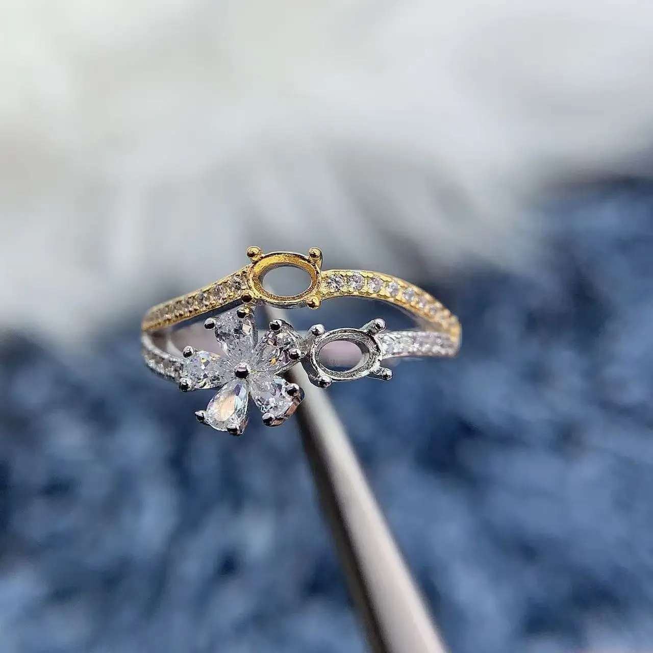 

MeiBaPJ овальный 3*4 мм камень S925 стерлингового серебра кольца установка женская мода очаровательные ювелирные изделия DIY на заказ двухцветный золотой подарок оптовик