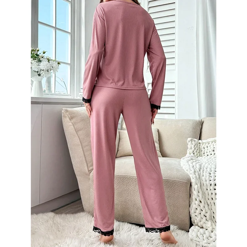 New Autumn Winter Pajamas for Women Long Sleeves Long Pants Pink Pijamas Milk Silk Pajama Woman Sleepwear Leisure Nightwear