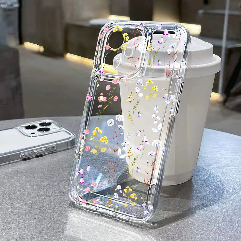 

Flower Clear Phone Case For iPhone 17 Pro Max Case iPhone 16 15 13 11 12 14 Pro Max 16e 7 8 Plus Air SE XR XS Shockproof Cover