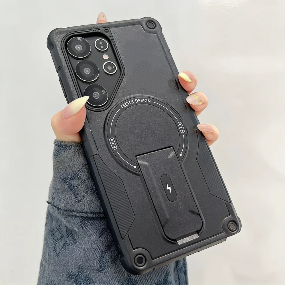 Magnetic Fold Holder Armor Matte Case For Samsung S26 S25 S24 FE Ultra Plus FE A57 A37 A56 A55 A54 A36 A35 A16 A06 A17 A07 Cover