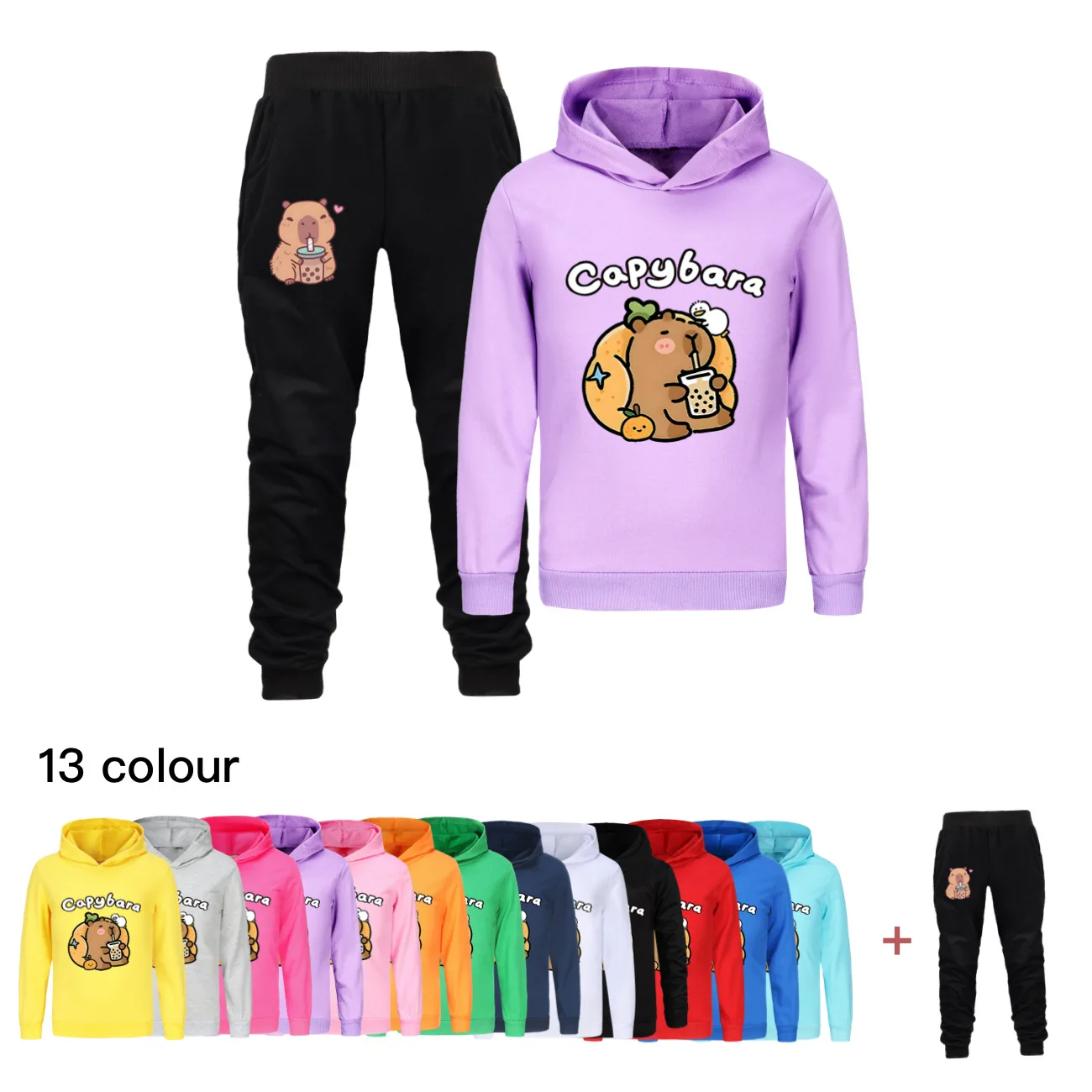 Capybara Print Clothes Suit Fashion Hoodie Pants 2Pcs Set Kids Sportsuit Boy's Causal Outfits Baby Girl's Casual Uniform Sets