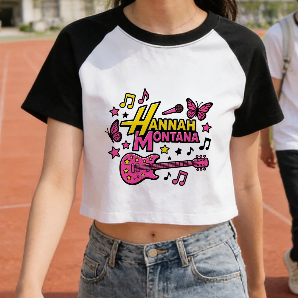Hannah Montana cropped top female baddie japan cutecore clearance sales harajuku tshirt graphic kawaii streetwear manga party