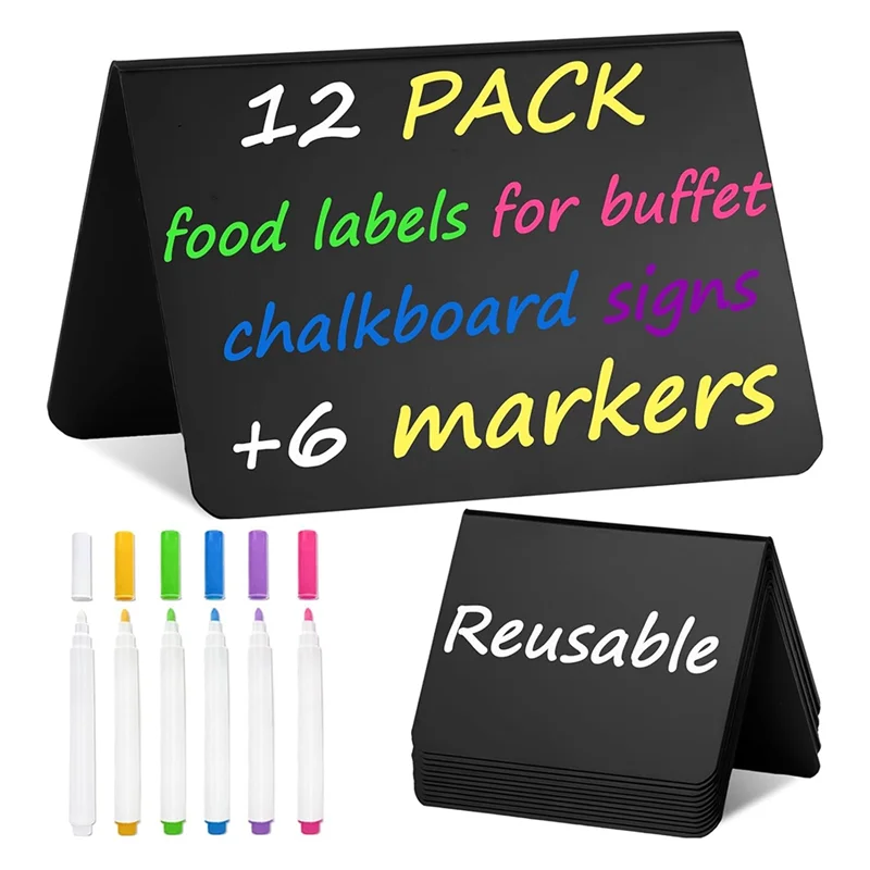 【Livraison Rapide】12 Pack 4 Inch X3 Inch Mini Chalkboard Signs For Party-Buffet,Food Labels For Party-Supplies-Wedding Table Sig