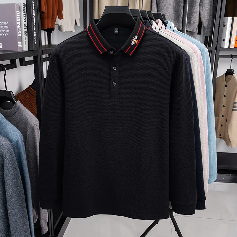 Designer Original Herbst Herren Langarm-Poloshirt mit Kragen und Knöpfen, Feine Stickerei, Neuer Minimalistischer Slim-Fit, Modische Herrenkleidung – Detail 17