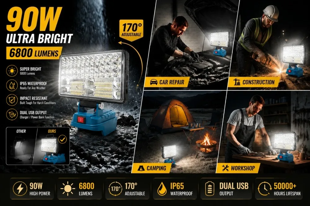 LED Work Light 3/4/8Inch For Makita 14.4V 18V Li-ion Battery Lamp With USB Outdoor Flashlight Lantern Camping Emergency Light