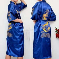 Robe chinoise en satin soyeux pour hommes, broderie traditionnelle, kimono de dragon, robe de bain d'été, peignoirs d'été, chemise de nuit sexy