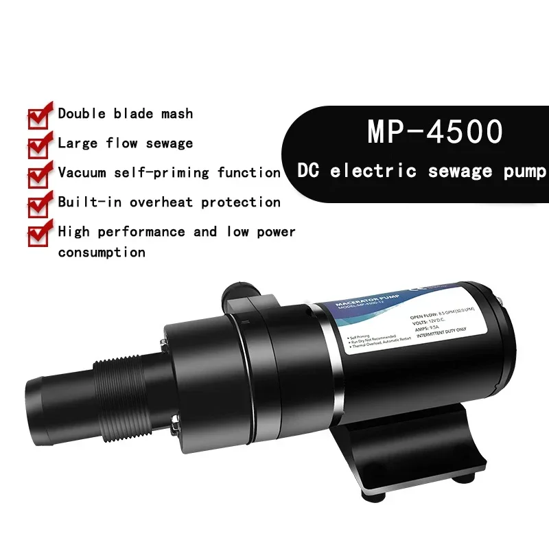 

New MP-4500 Cutting Type Sewage Pump Household Toilet Garbage Pump Kitchen No Clogging DC 12V 24V Sewage Pump 45/12 (lpm / gpm)