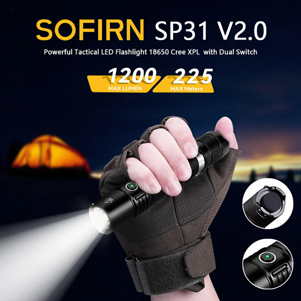 

Sofirn SP31 V2.0 Led Flashlight 1200lm 18650 XPL-HI LED Torch Light Tactical Lamp High Power Flashlight 5300-5700K Lanterna