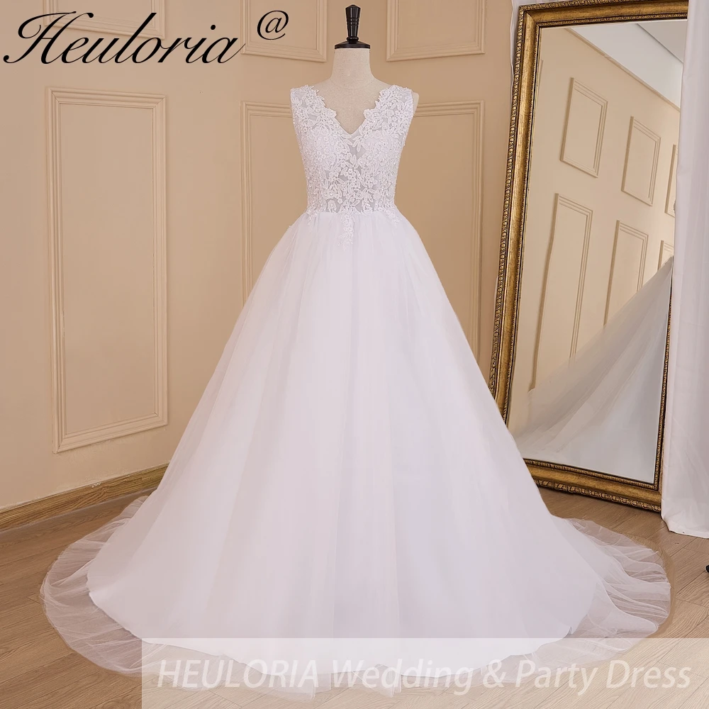 Women's lace beading V neck sleeveless wedding dress A line Robe De Mariee Wedding Bride Dress