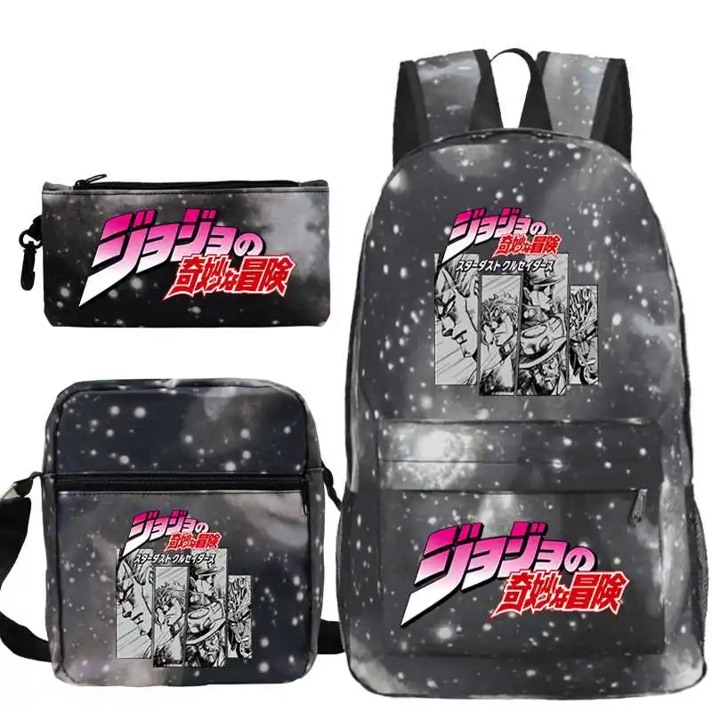 Fashion 3 Set Backpacks Anime Jojo Bizarre Adventure Print Backpack Women Men Book Bag Teenage Jojo Bizarre Adventure Schoolbag