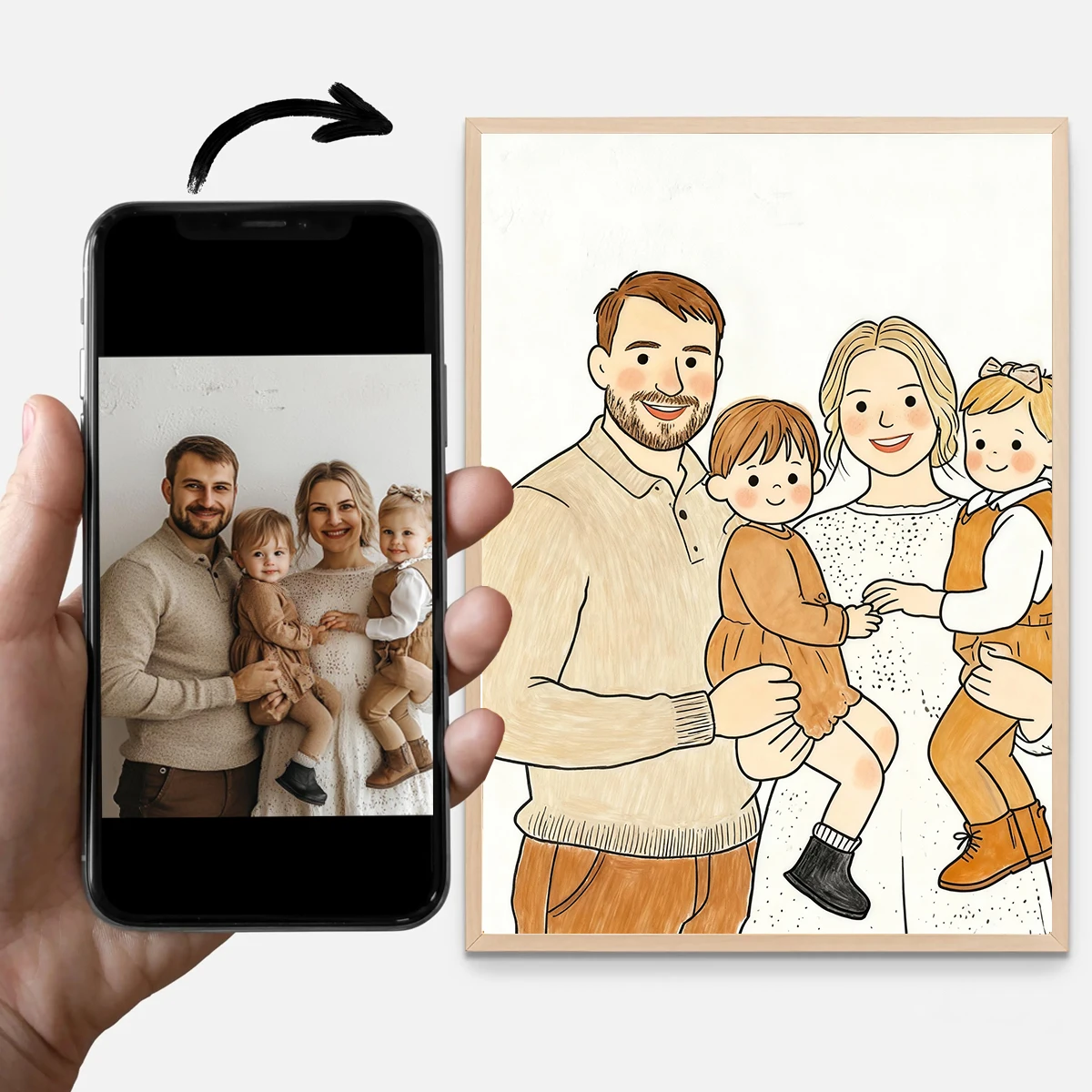 Personalisierter individueller Kindermalerei-Stil, Leinwanddruck für Porträt, Familie, Haustiere, Hochzeit, Cartoon-Kunstdrucke, Heimdekoration