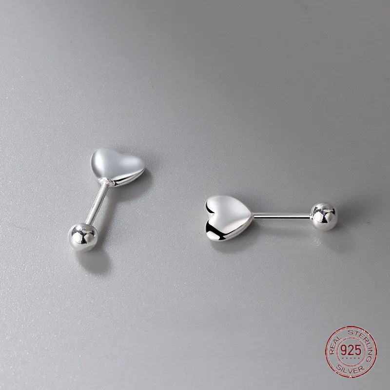 925 Sterling Silver Heart-shaped Stud Earrings Female Unique Star Earrings Pierced Retro Creative Ears Jewelry
